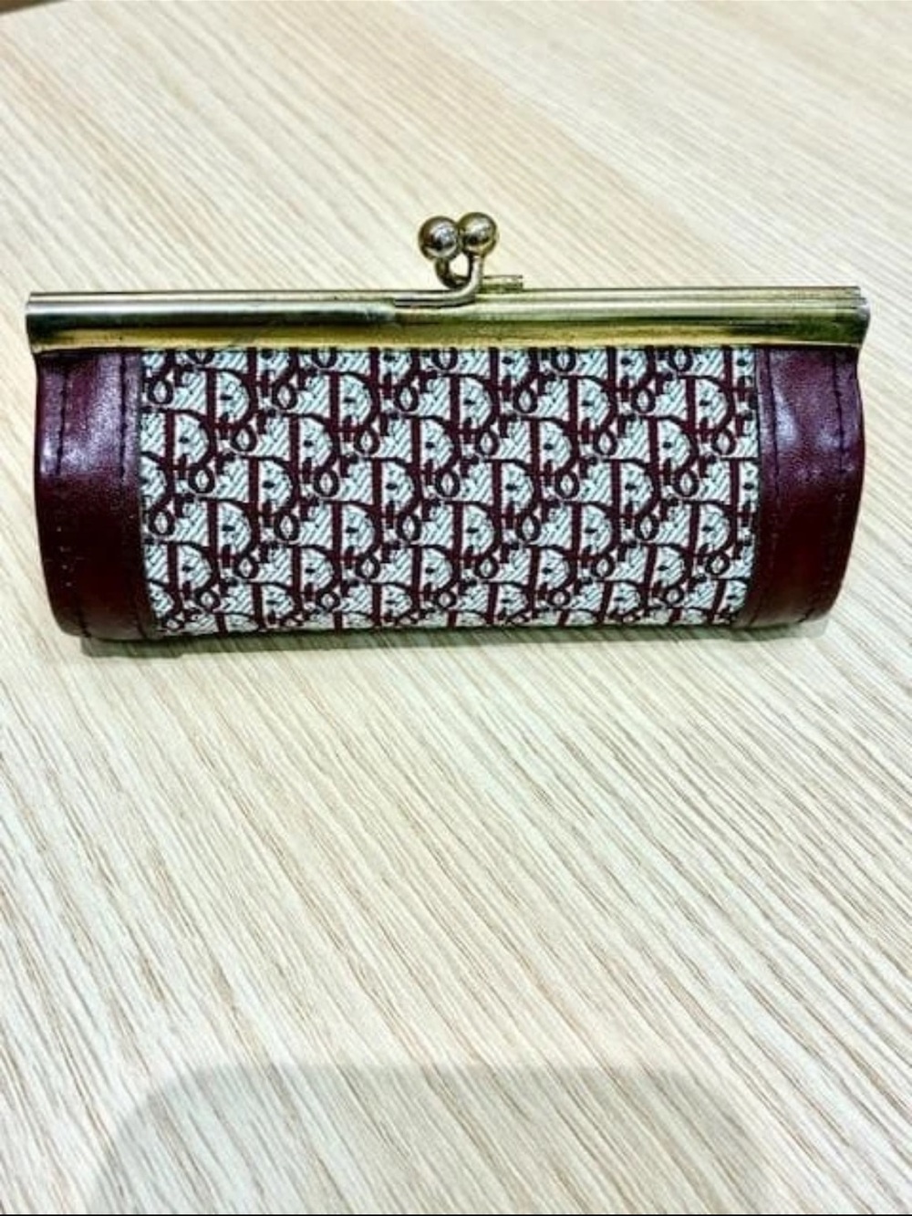 Dior Burgundy Monogram Kiss-Lock Clutch